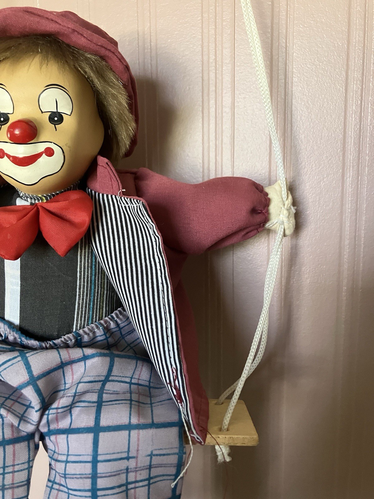 Vintage Marionette Porcelain Faced Clown On Swing