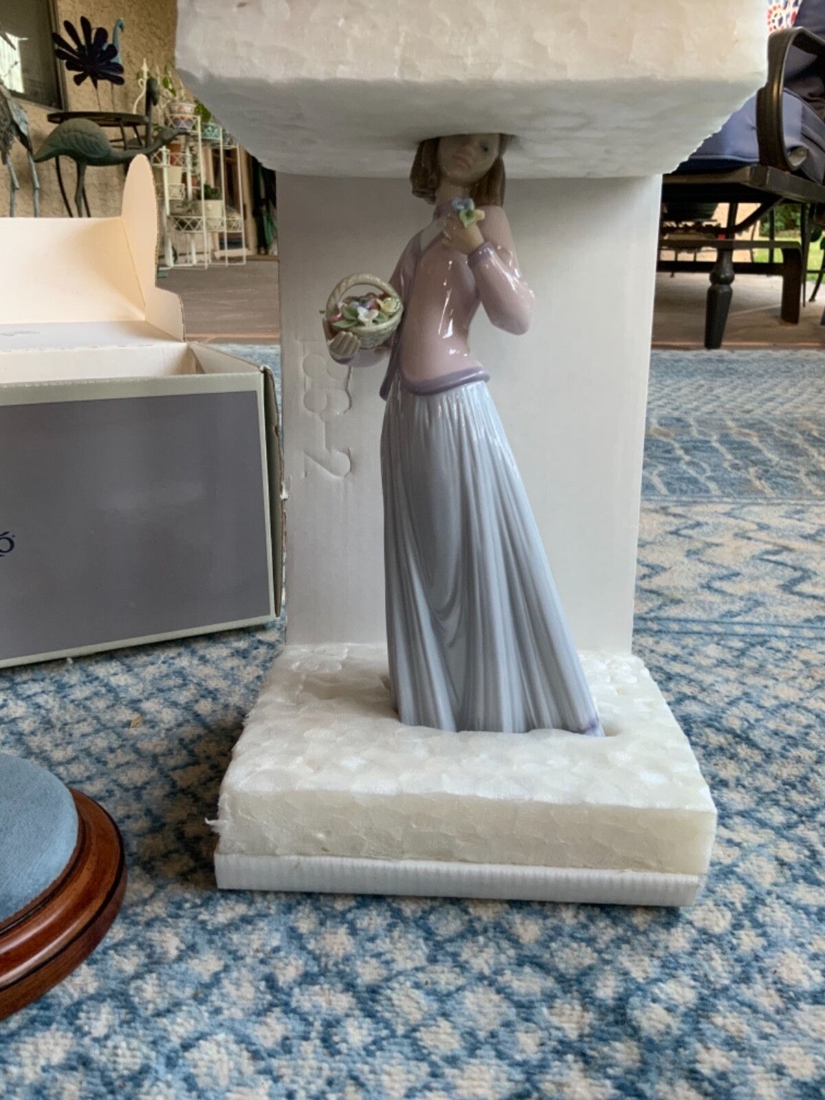 Lladro Girl Figurine, #7644 “Innocence in Bloom”, With Stand & Box, Retired 1995