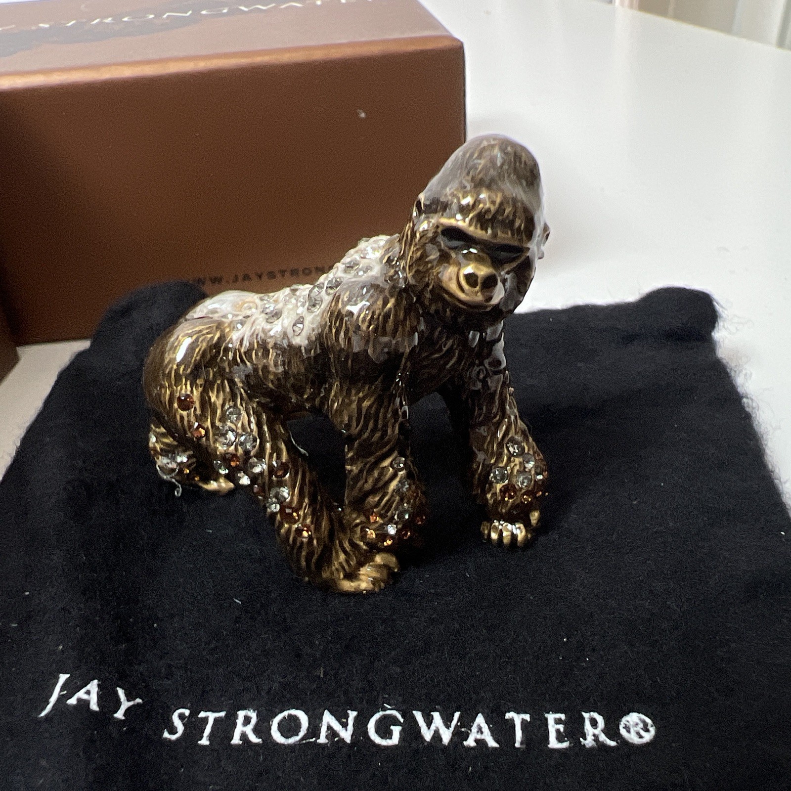 Jay Strongwater Miniature baby Gorilla New With Box And Pouch Silverback
