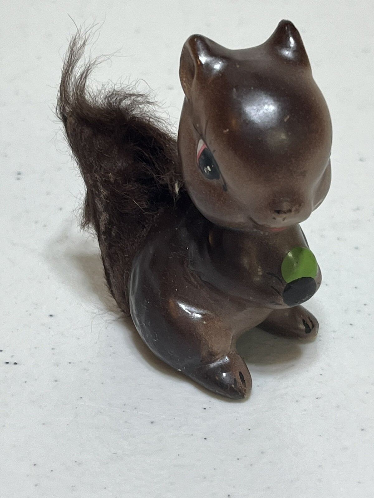 Enesco Porcelain Squirrel With Fur Tail Figurine Japan