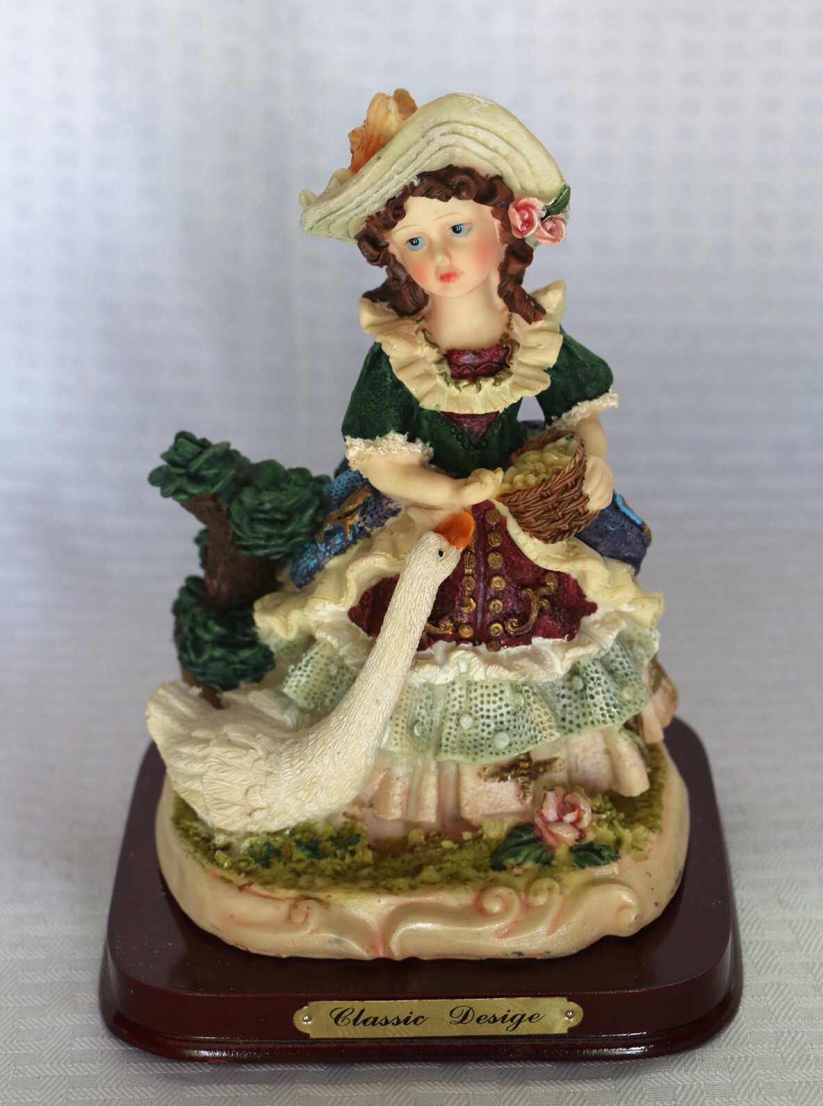 1700’s Baroque Rococo Style Resin Figurine Girl Feeding Goose