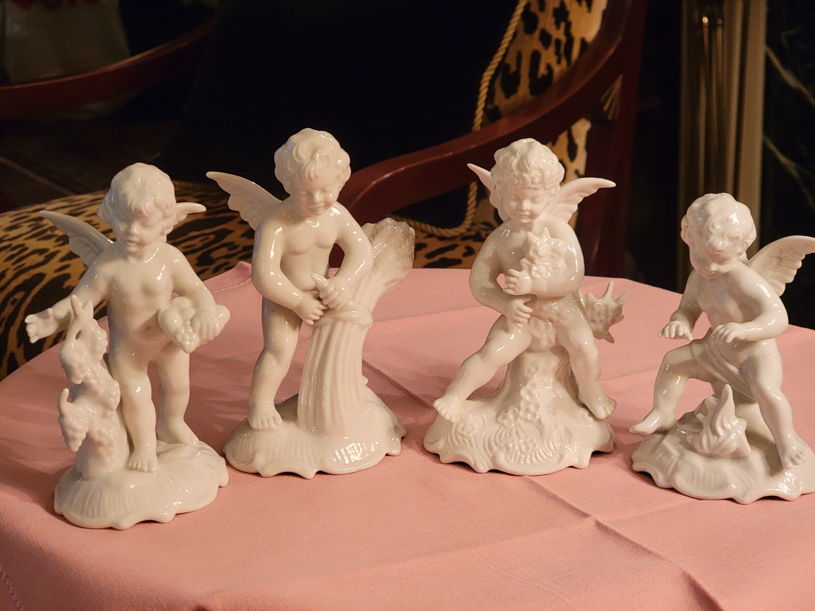 VINTAGE SET OF 4 CHERUBS WITH 4 FLOWER HOLDERS, THE FOUR SEASONS, GERMANY