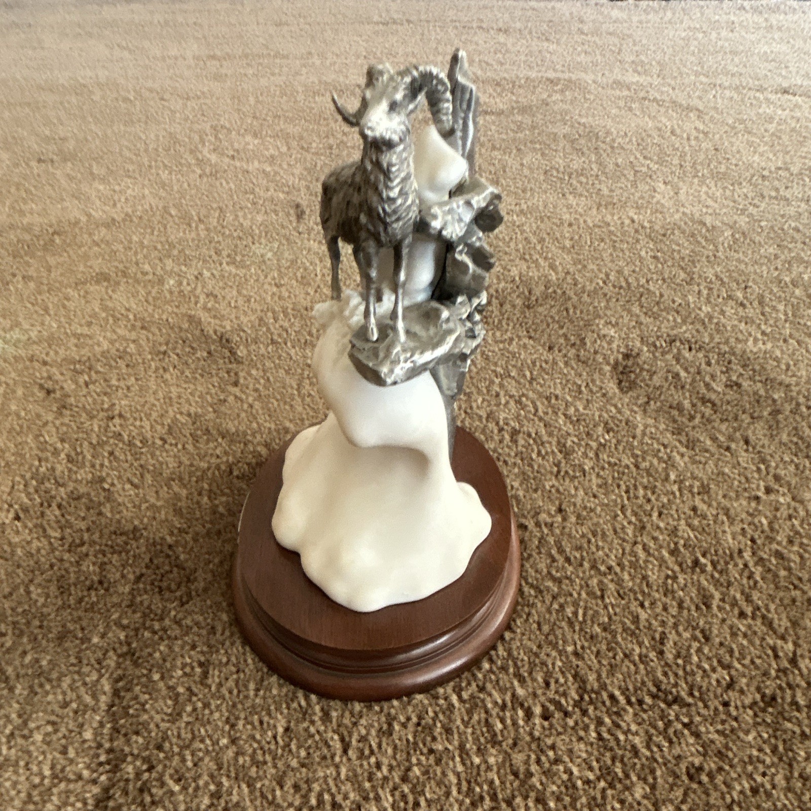 Summit Chilmark 1988 Mountain Goat Figurine Signed Gary J. Smith Metal/Wood