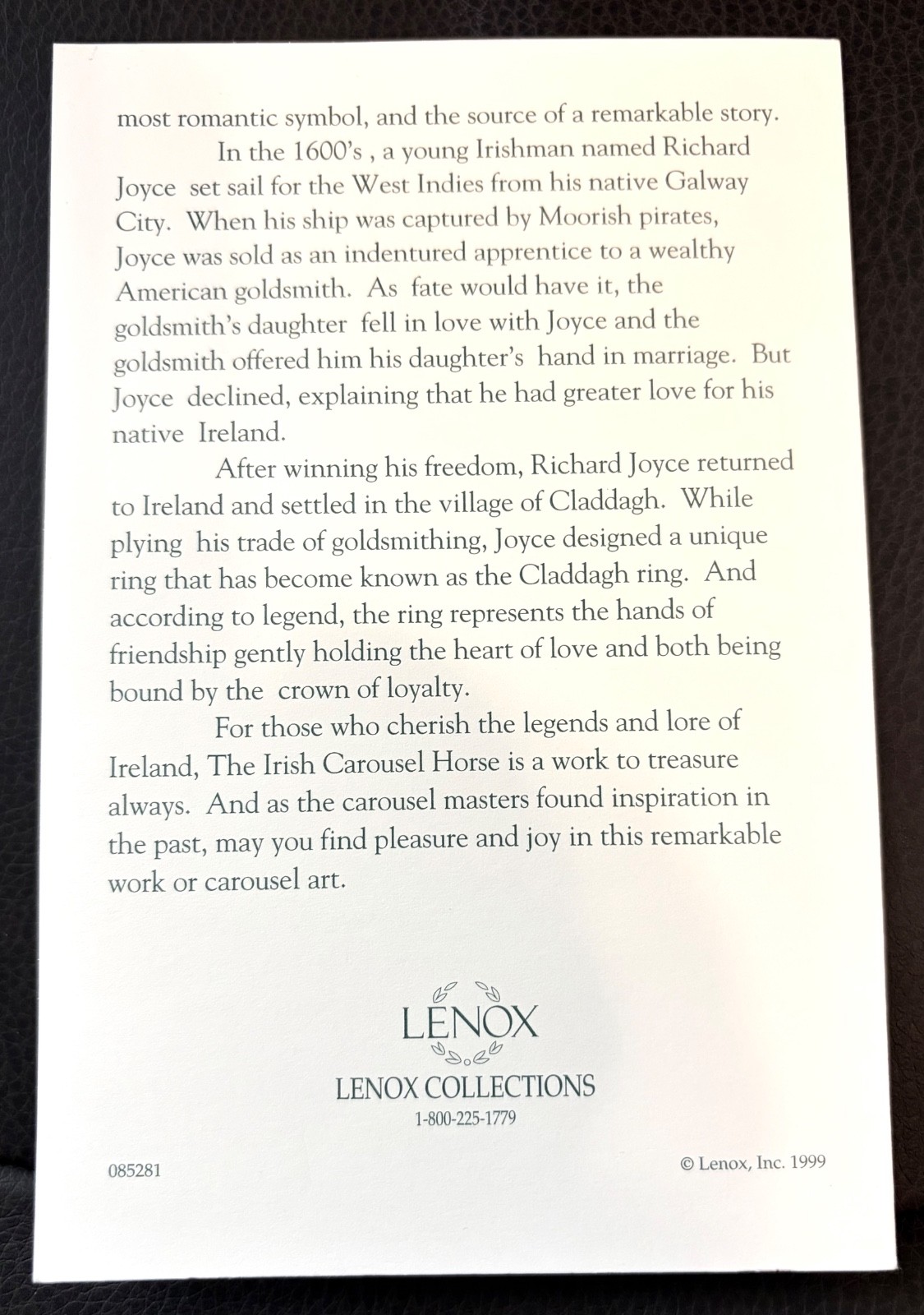 RETIRED LENOX IRISH CAROUSEL HORSE LIMITED EDITION with Lenox Box and COA – 1999