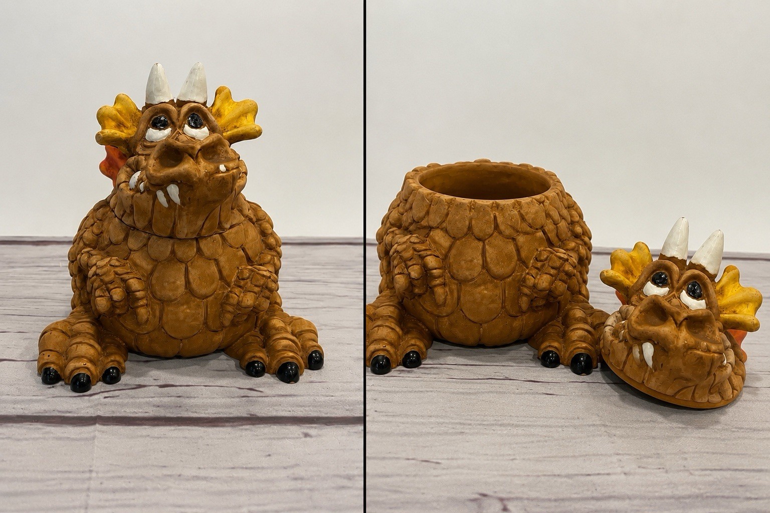 RARE 1985 Bill Vernon Dragon Trinket Jar Shade Tree Creations Removable Head Lid