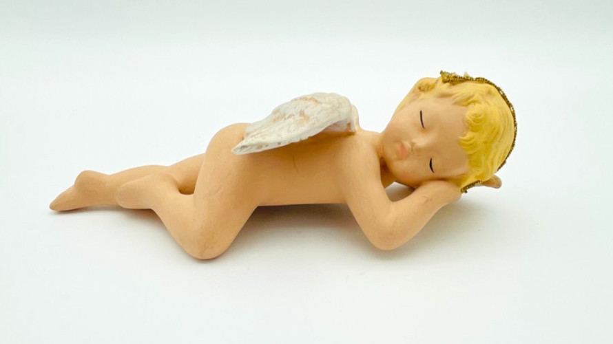Vintage Ceramics Bisque Cherub Figurine Angel Lying Sleeping on Stomach 9.5″ MCM