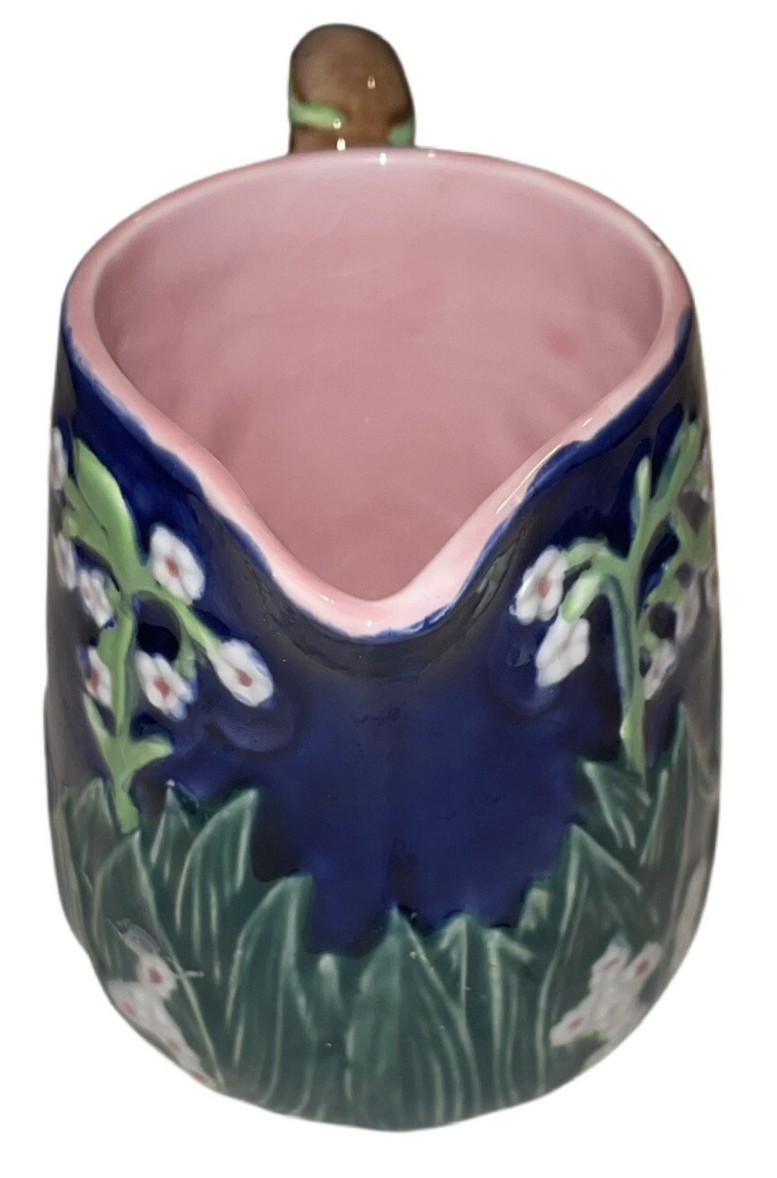 Andrea by Sadek J. Willfred Cream Pitcher Floral Majolica Blue Pink Hand Painted