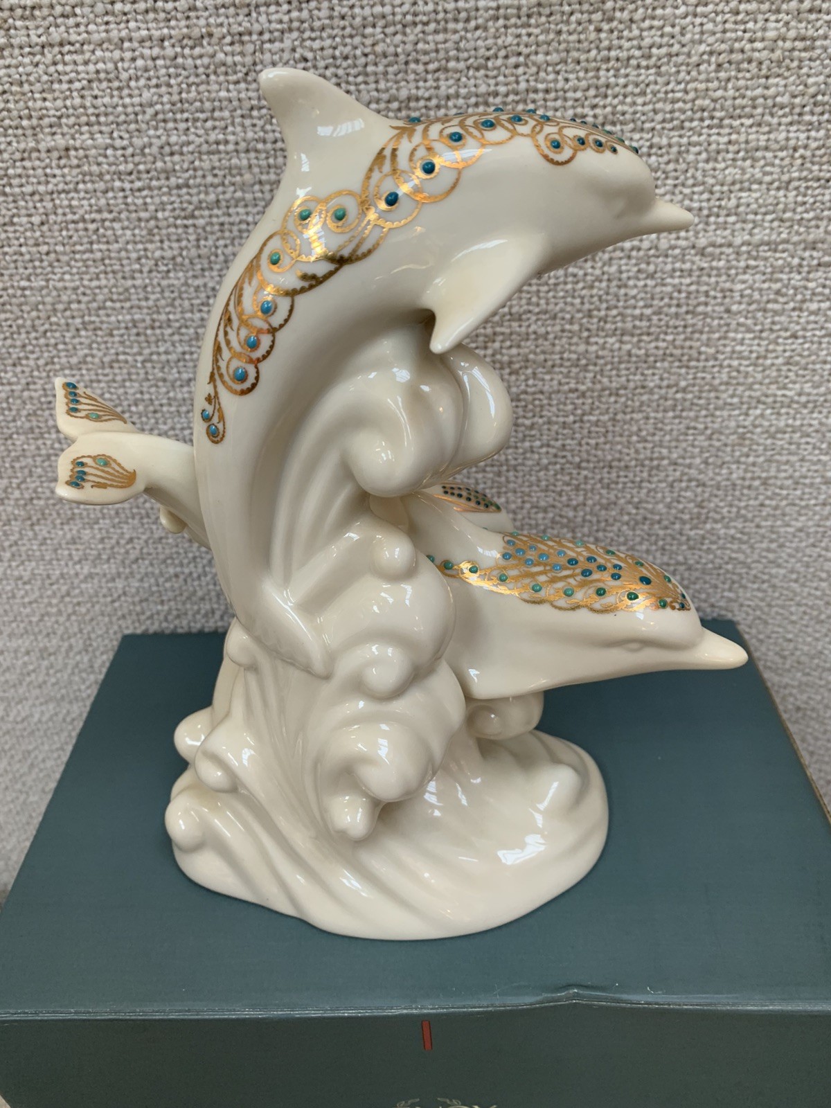 LENOX CHINA JEWEL COLLECTION FROLICKING DOLPHINS FIGURINE