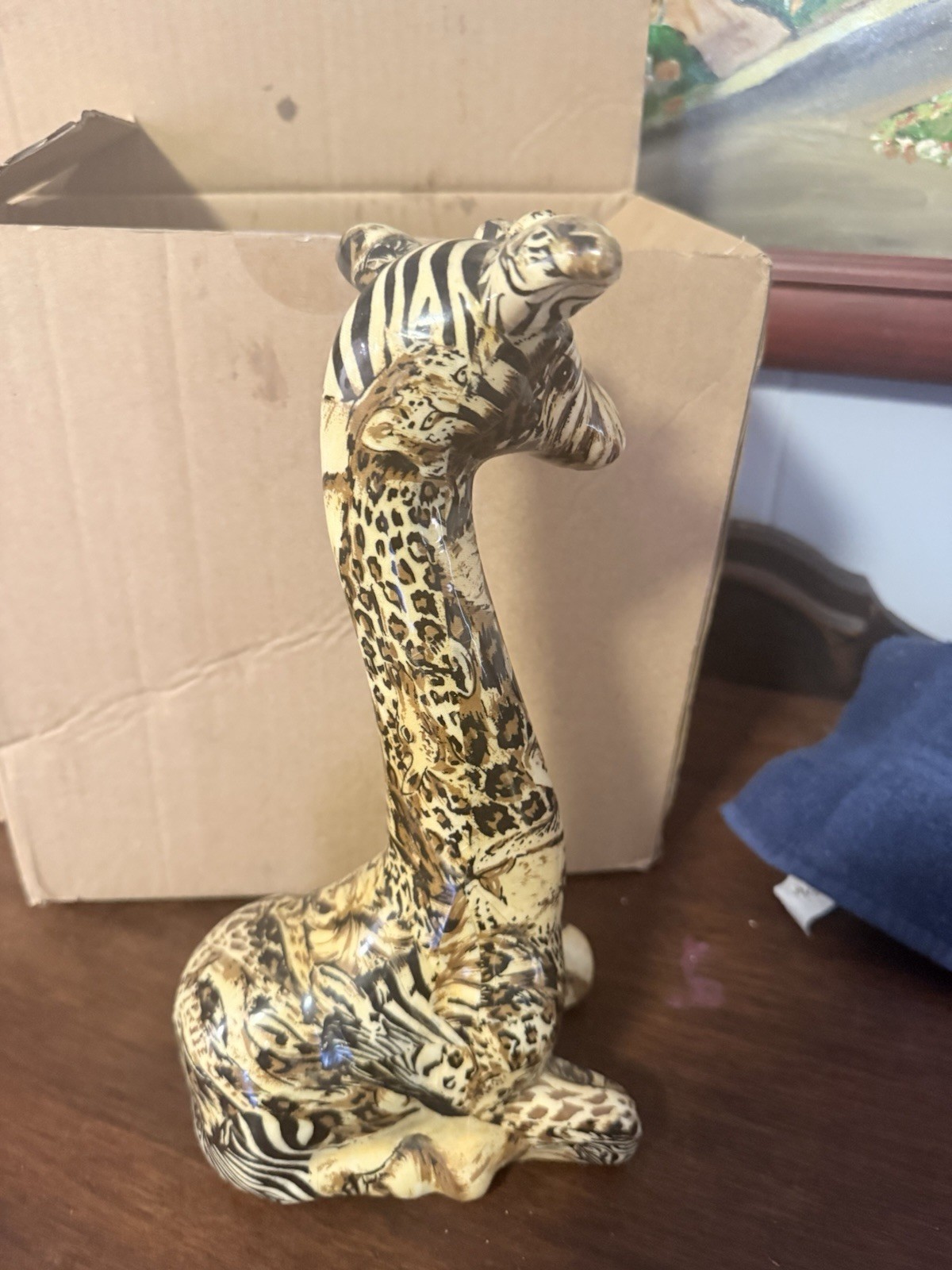 La Vie Safari Ceramic Patchwork Decoupage Baby Giraffe Germany Vtg 1970s
