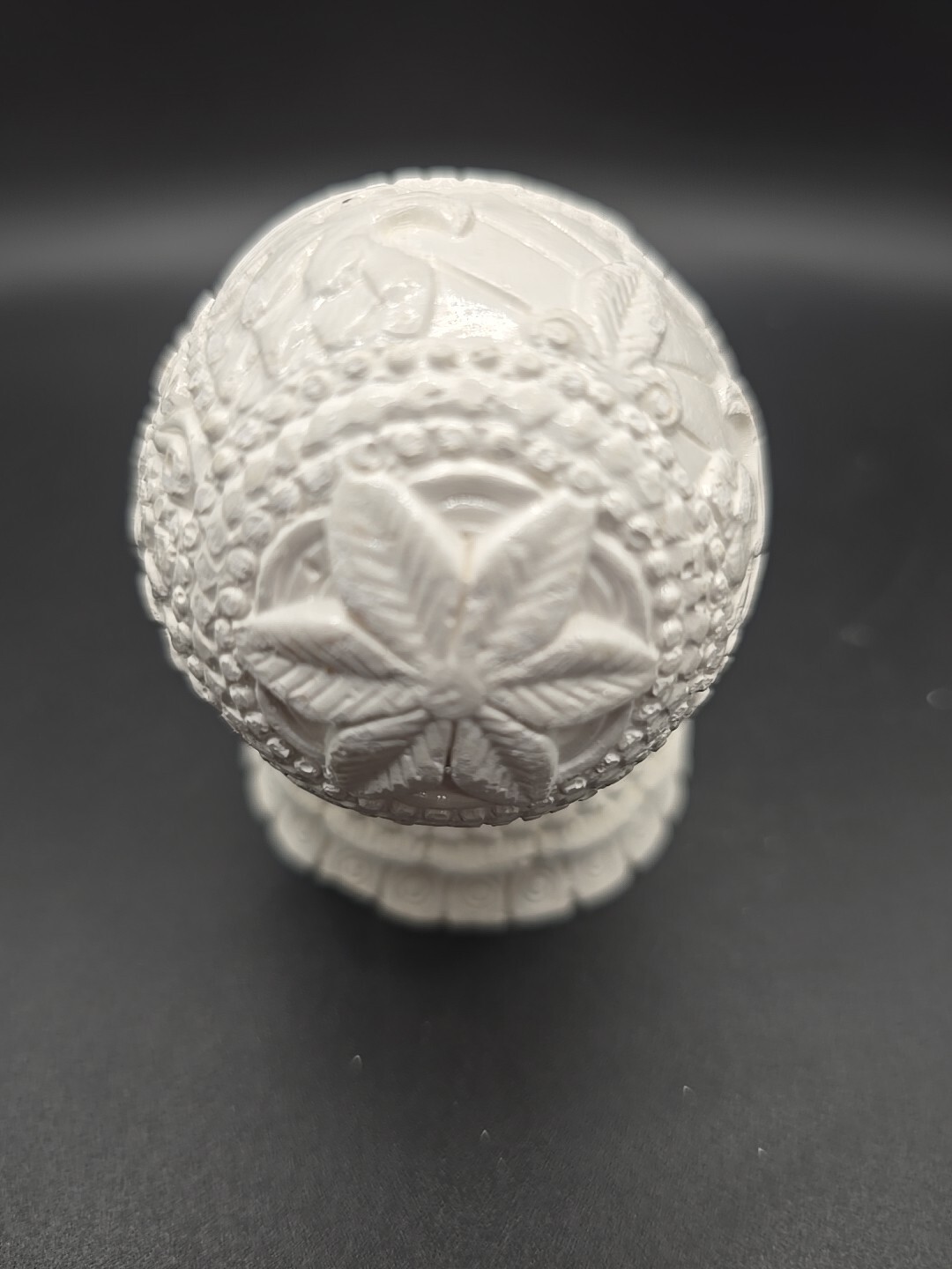 Carved White Chalk (like) Egg With Pedestal Eagles Solid 3.75″x2.25″
