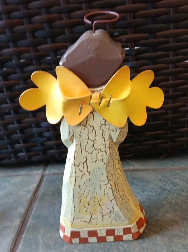 Wood Angels W/ Pumpkin Standing Fall Thanksgiving Decor 9.5″ Set Of 2