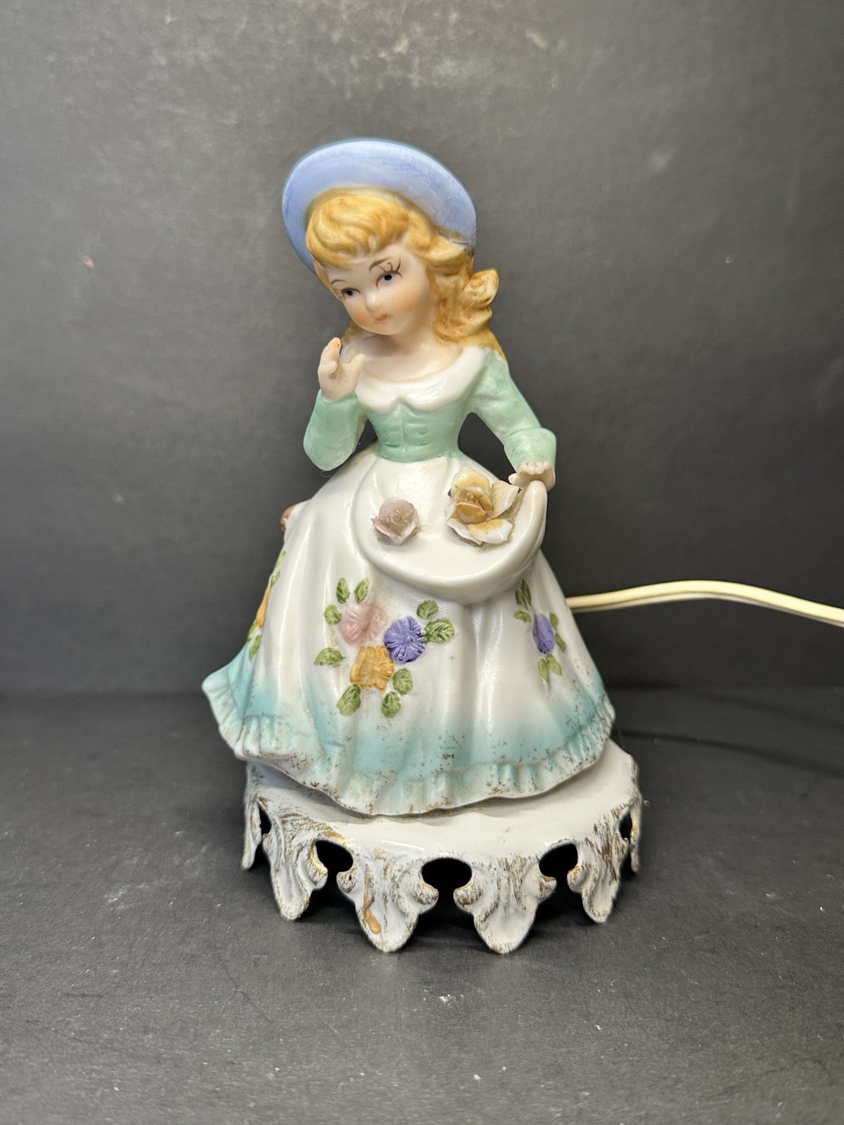 Vintage Southern Belle Porcelain Girl Ceramic Lamp Night Light 6″