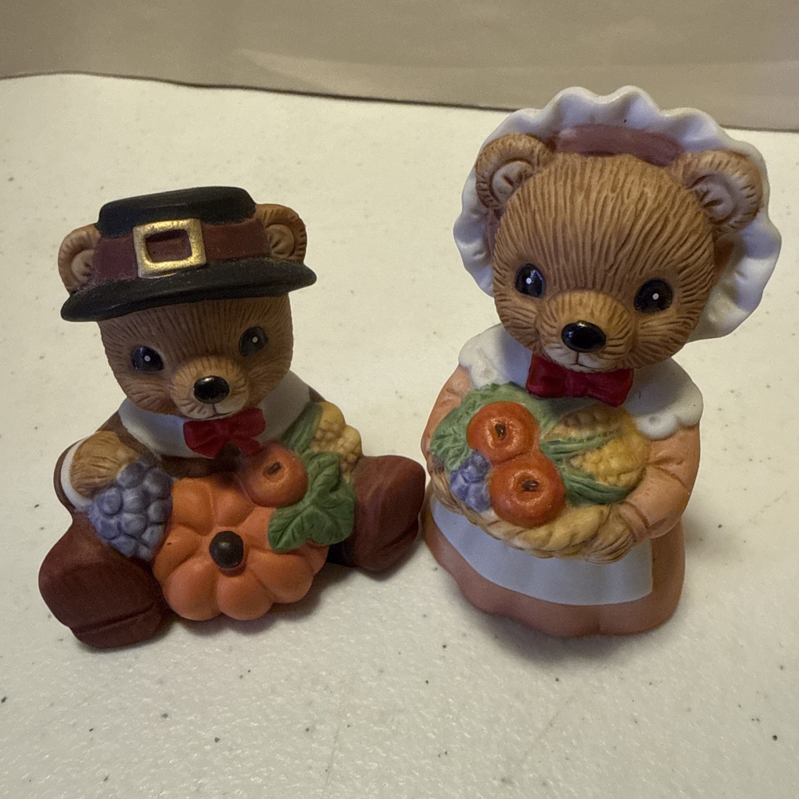 HOMCO Bears Pilgrim & Indian Thanksgiving Autumn #1413 Set 4 Ceramic Figurines