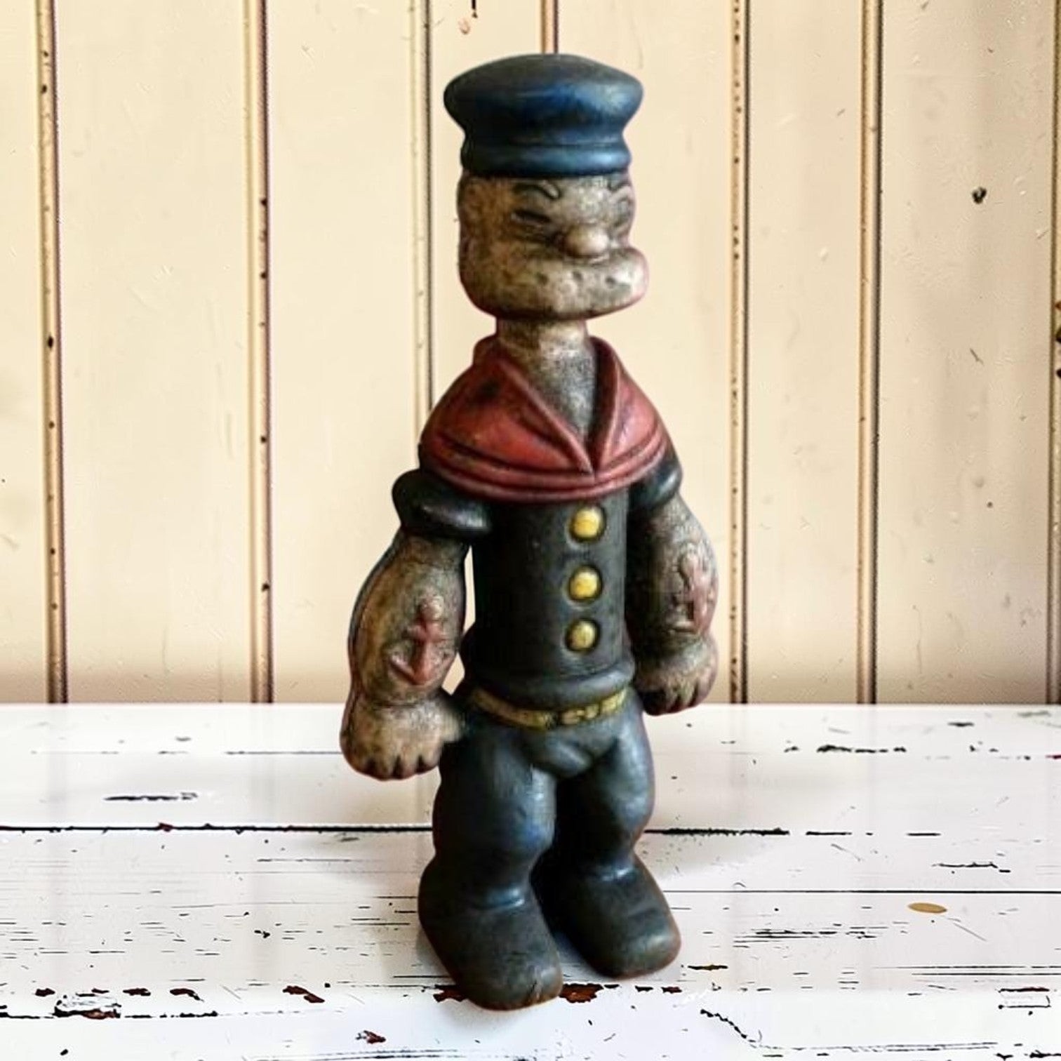 Popeye Sailor Man Cast Iron Coin Bank With Painted Antique Finish (9″ Tall)