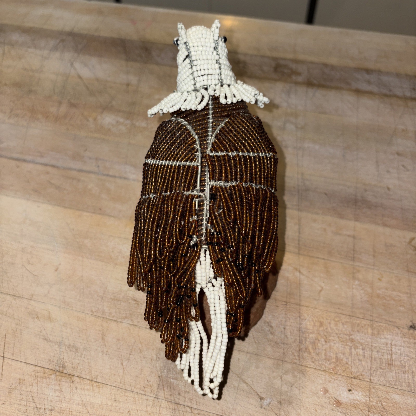 Hand Crafted, Wire Beaded Iridescent Bald Eagle Sculpture On Branch