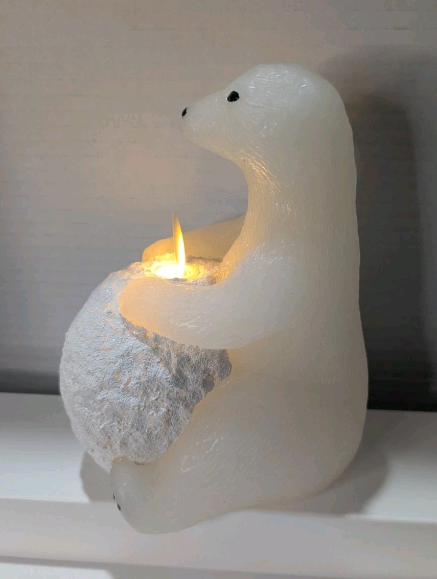 Martha Stewart Flameless Sitting Polar Bear Figural Timer Mode Fake Candle Look