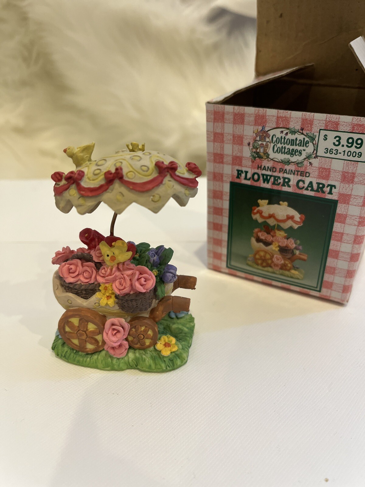 Vintage Cottontale Collection Hand Painted Flower Carts Village Figurine w/box