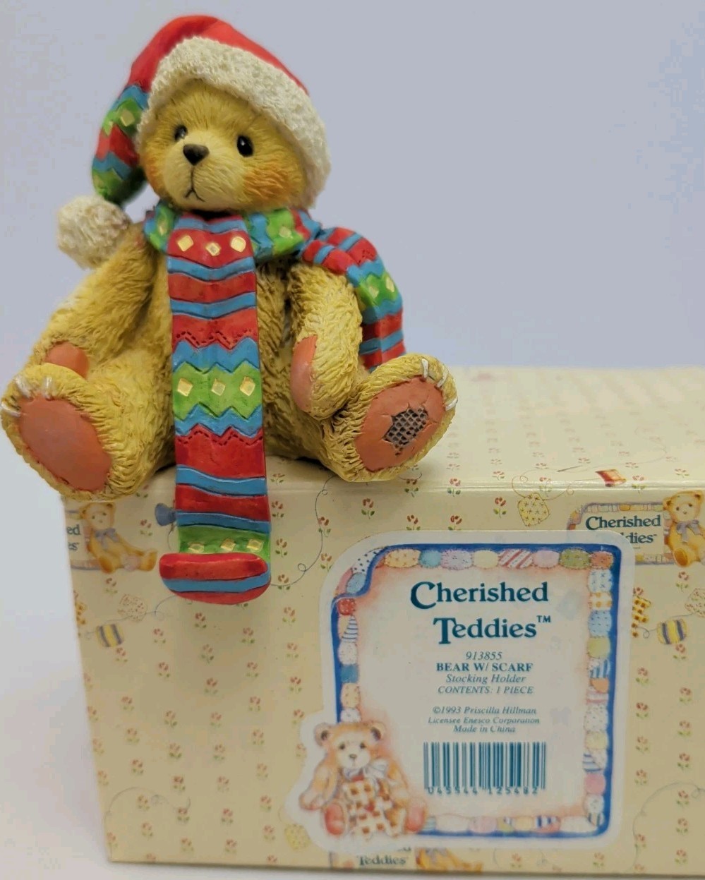 Cherished Teddies Christmas Bear Stocking Holder w/ Box – 1993 Enesco