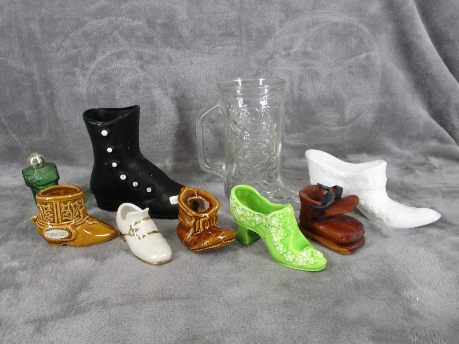 Shoe & Boot Figurines Collection Ceramic Porcelain Glass & Wood Decorative 9 pcs