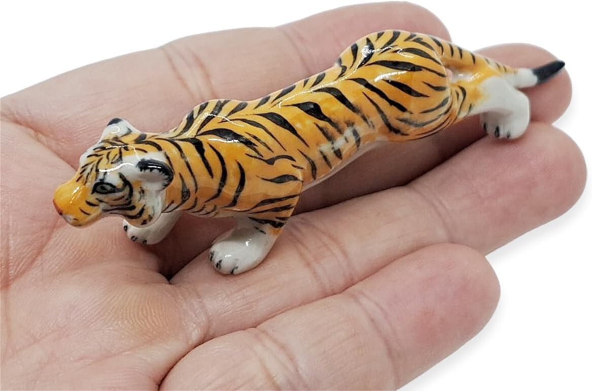 3″ L Bengal Tiger Ceramic Wild Animals Figurine Miniature Jaguar Porcelain Decor