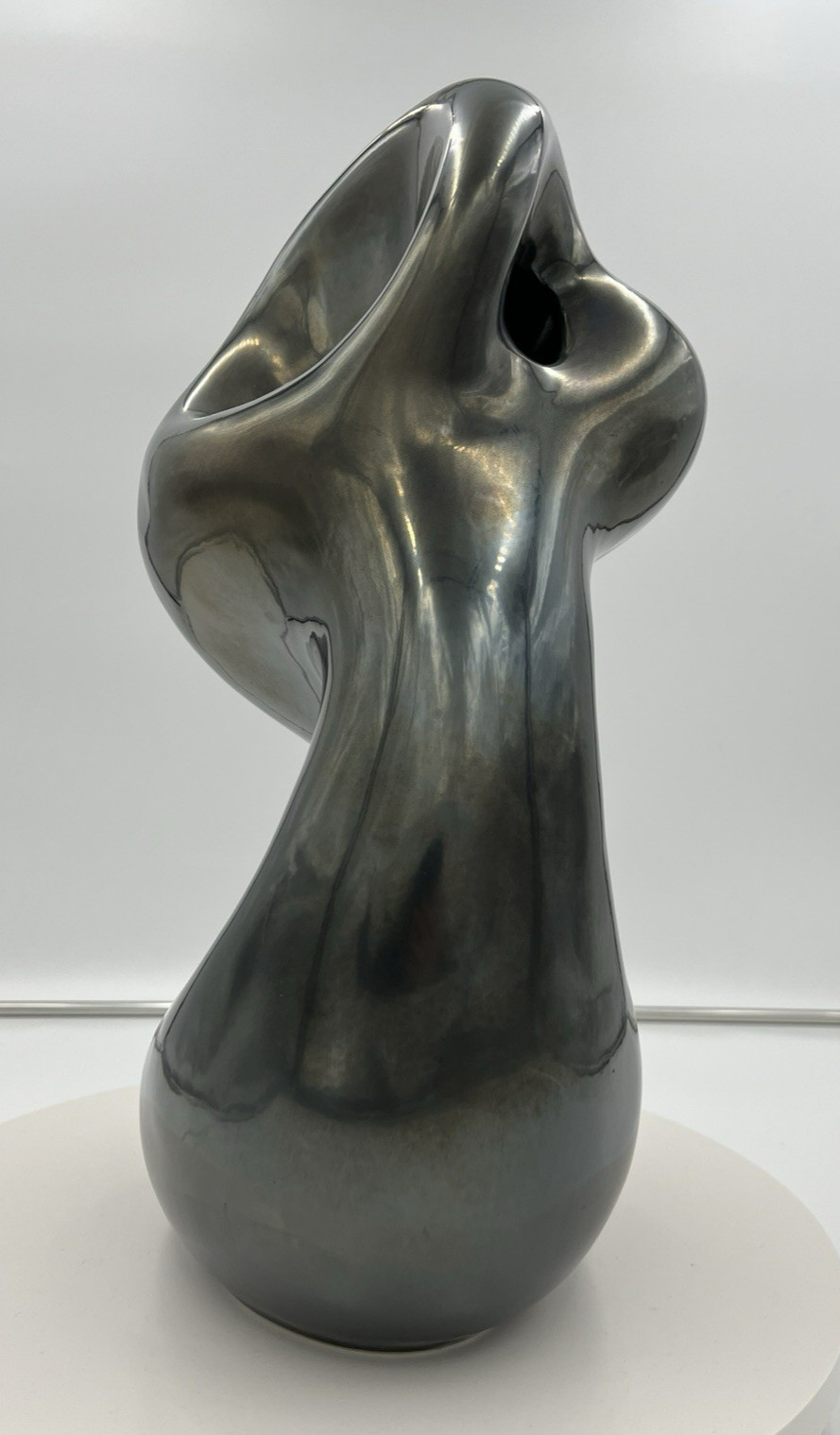 Vohann Amorphic Ceramic Sculpture Black with Metallic Luster Abstract MCM Style