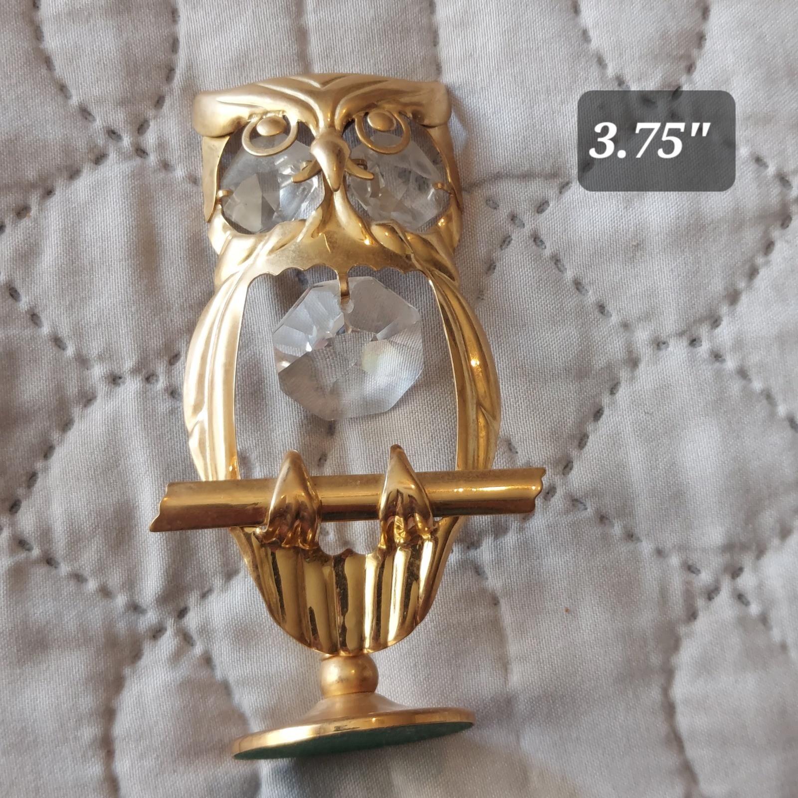 Vintage 1993 Mascot Intl Gold Plated Owl Figurine with Faceted Crystals 3.75in
