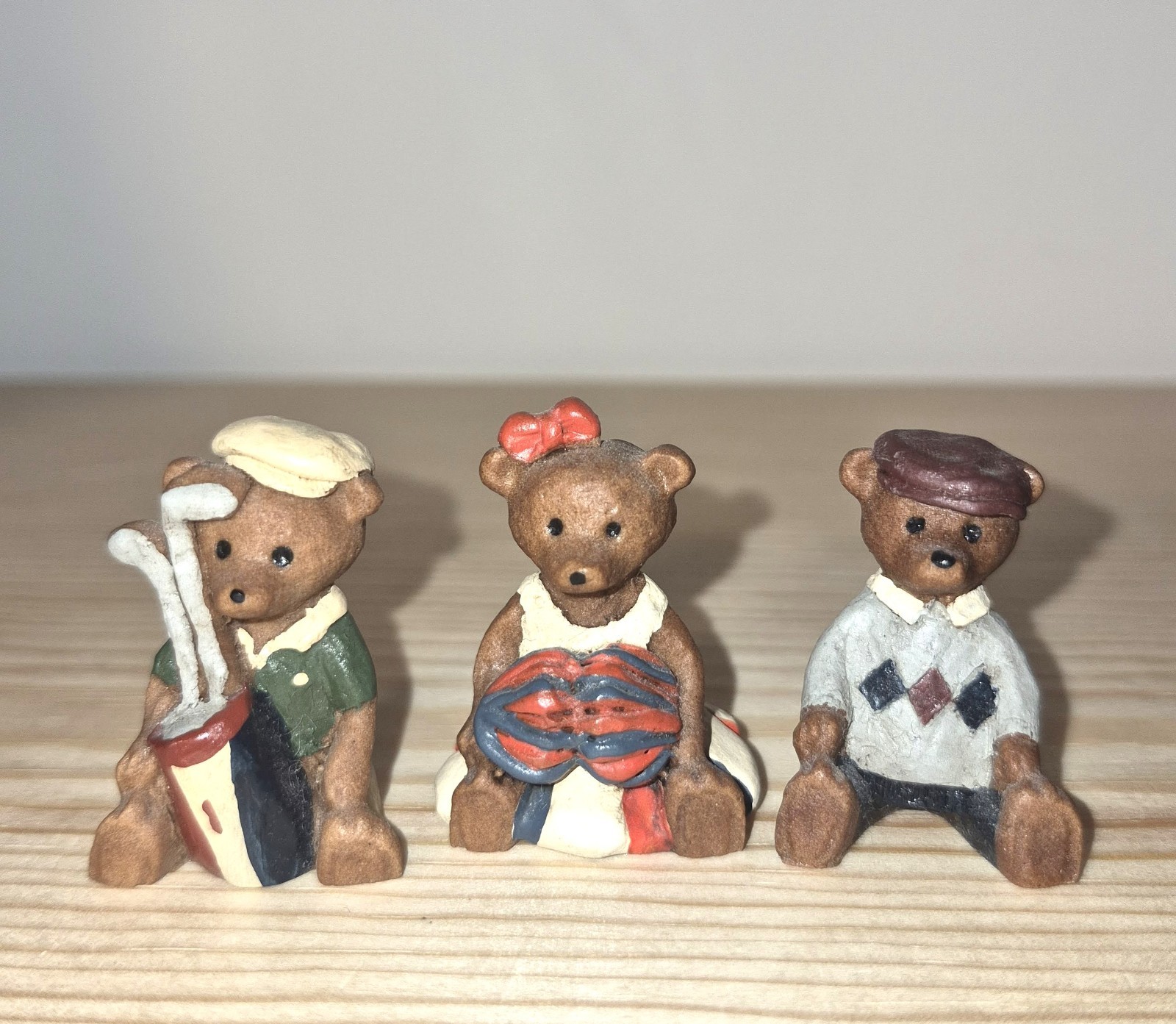 Miniature Resin Bears Unbranded 1 1/2″ tall, Golfer, Cheerleader, Boy Set of 3