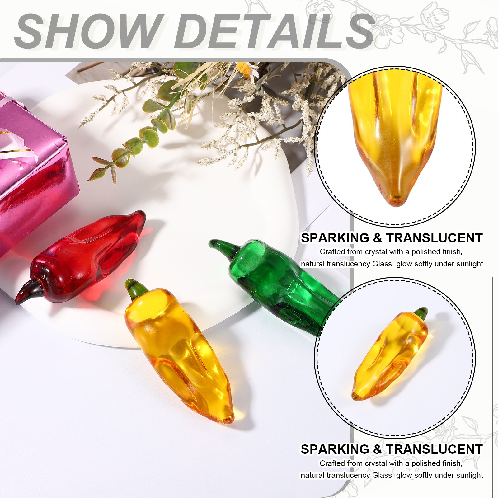 Glass Chili Crystal Handmade Blown 3.66 Inch Glass Decoration Ornament Yellow