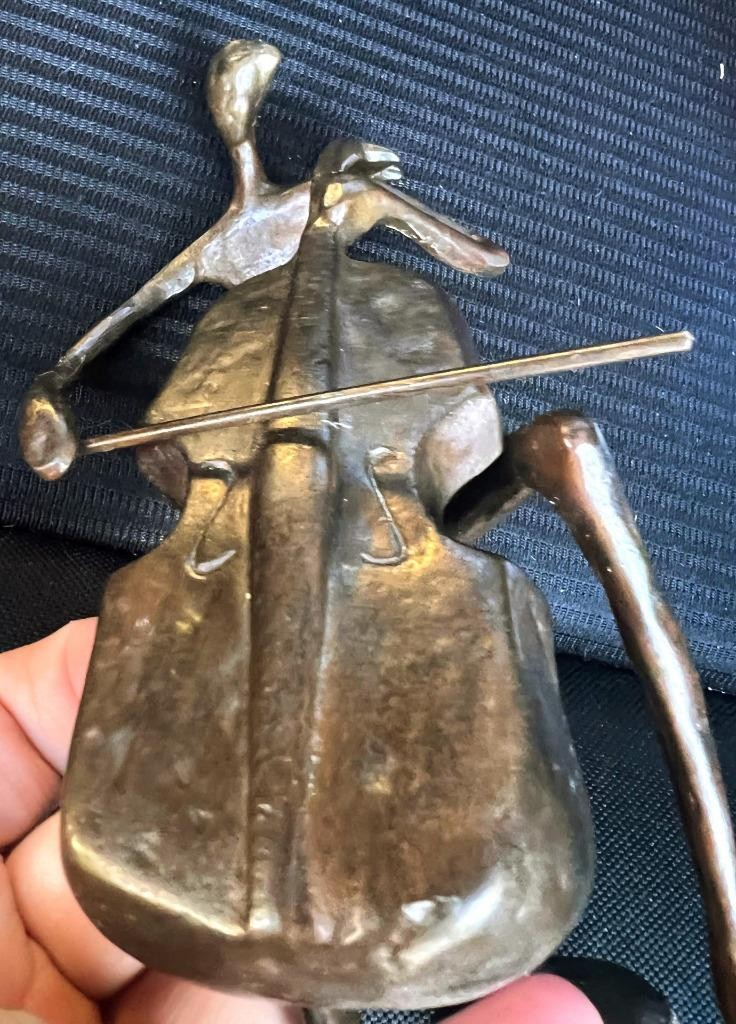 Cast Metal Bronze Art Sculpture Statue Figure Man Music Musician Cello Player