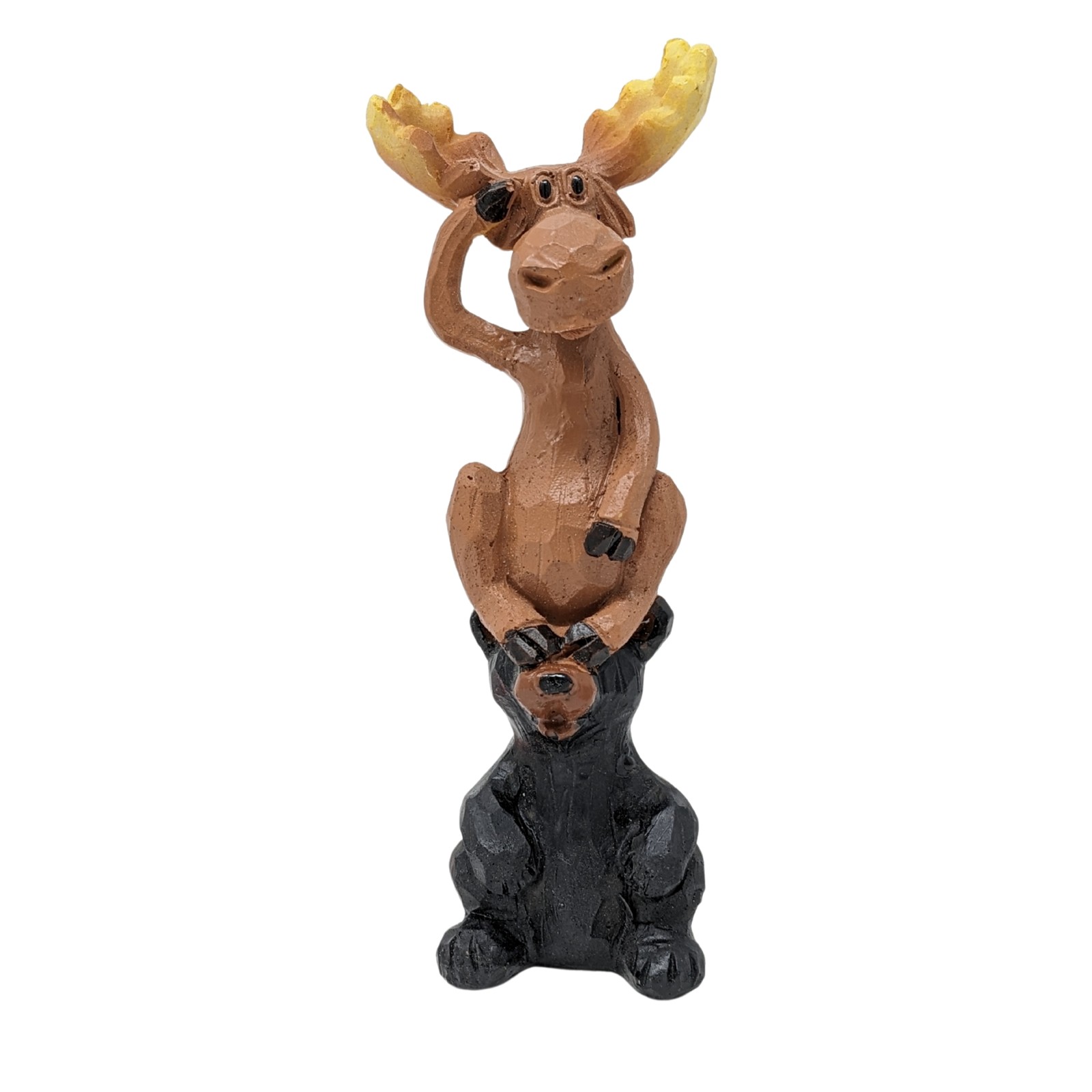 Bear and Moose Stacked Figurine – Rustic Resin for Cabin Woodland Home Décor