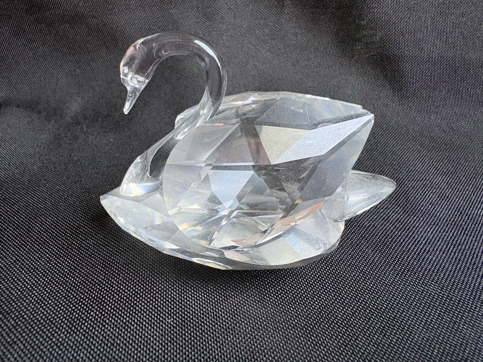 Swarovski Silver Crystal Swan Figurine ~ Large 3″ Clear Faceted w/ Etched Logo