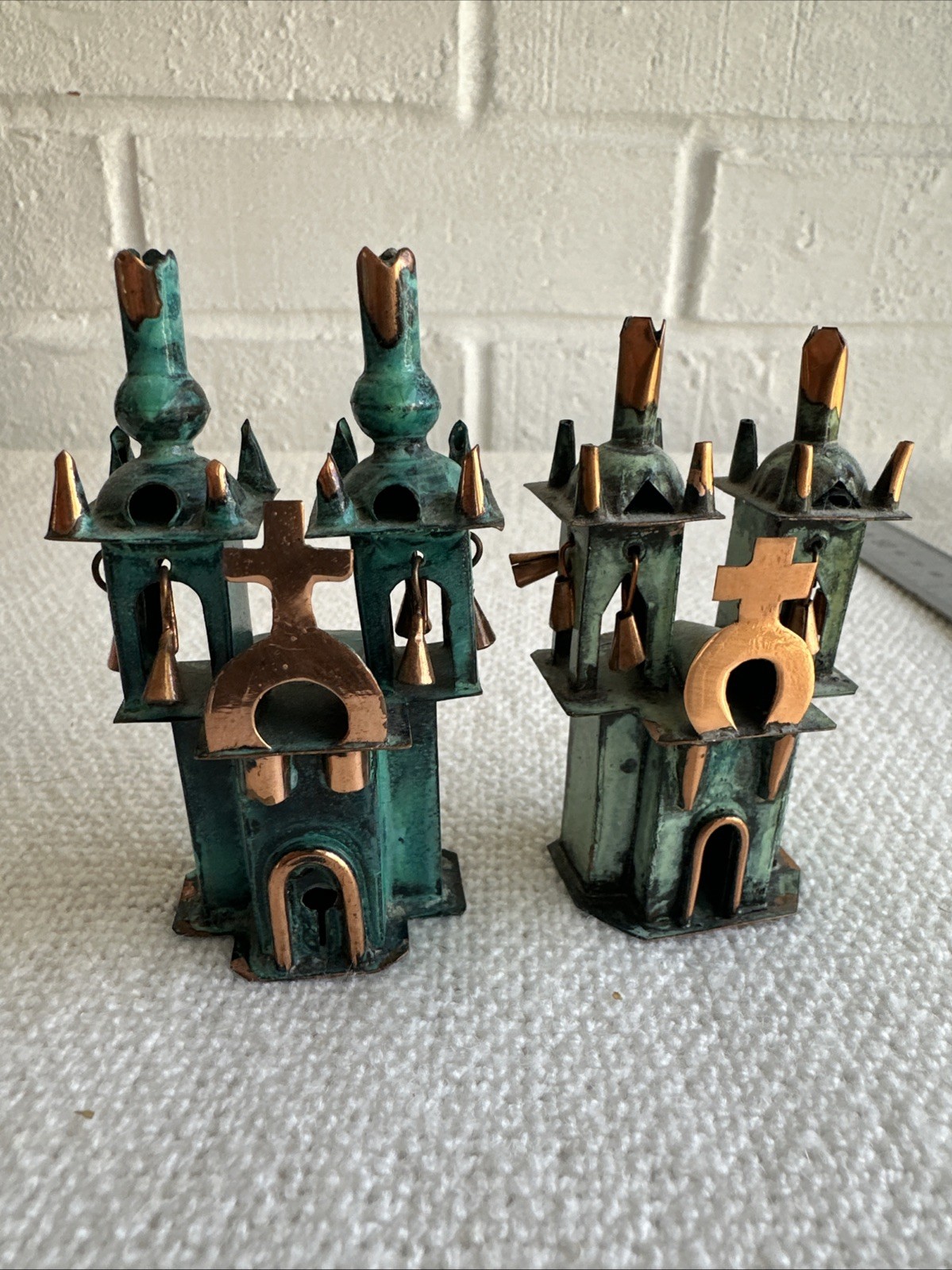 Ayacucho 2 Metal Church enameled Copper Peruvian Figurines