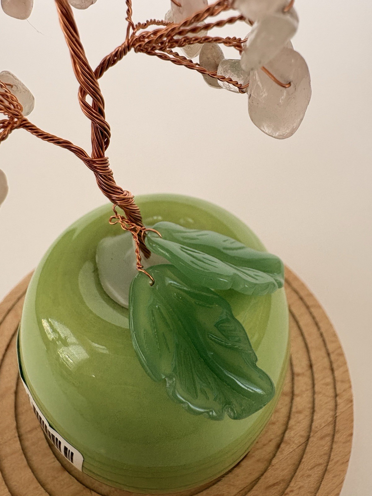 Rose Quartz Money Tree with Green Apple Ceramic and Copper Wire approx 4.5” x 2”