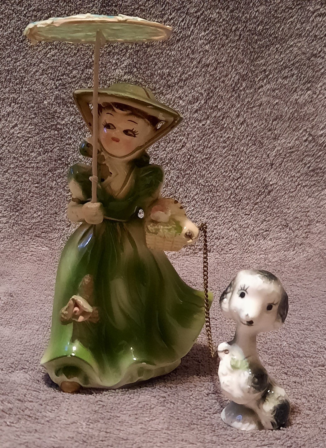 Vintage Woman With Dog Chained Vintage Lady Figurine