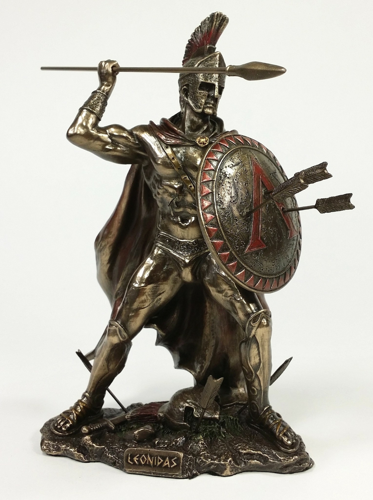 8″ LEONIDAS Greek Warrior SPARTAN KING Statue W Spear & Arrows in Hoplite Shield