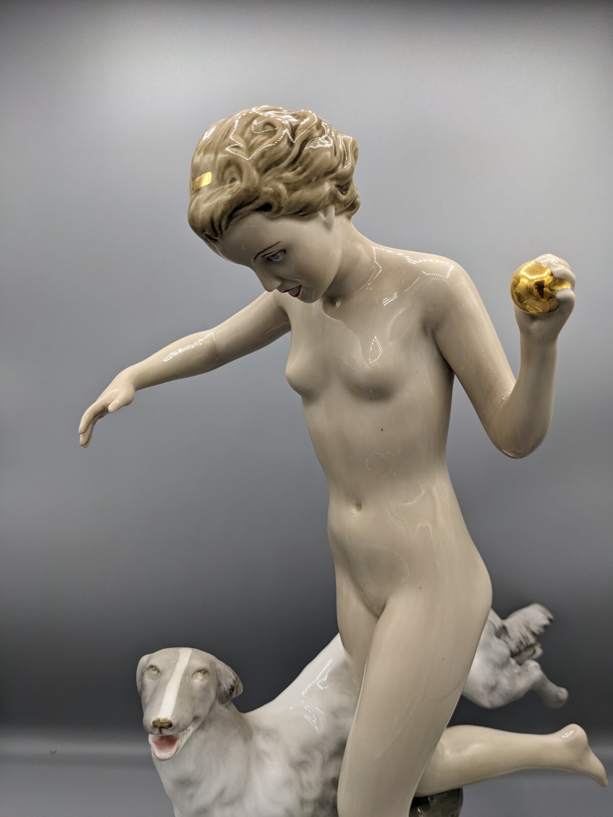Large Vintage Royal Dux Bohemia Porcelain Figurine Diana The Huntress 14.5″