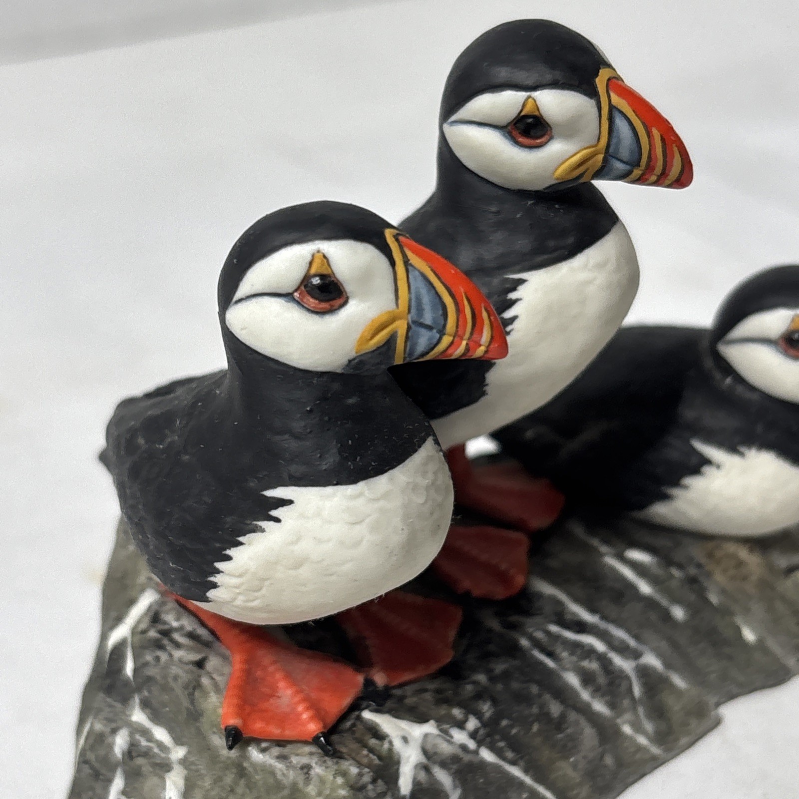 Beautiful Hand Painted “The Puffins” Irish Dresden Porcelain Figurine Statue