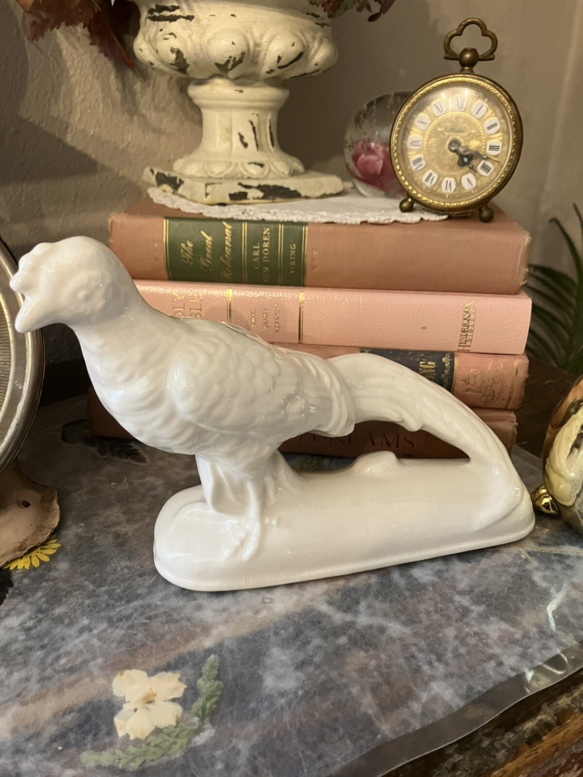 Vintage White Pheasant Porcelain Cottagecore French Country Farmhouse Decor Fall