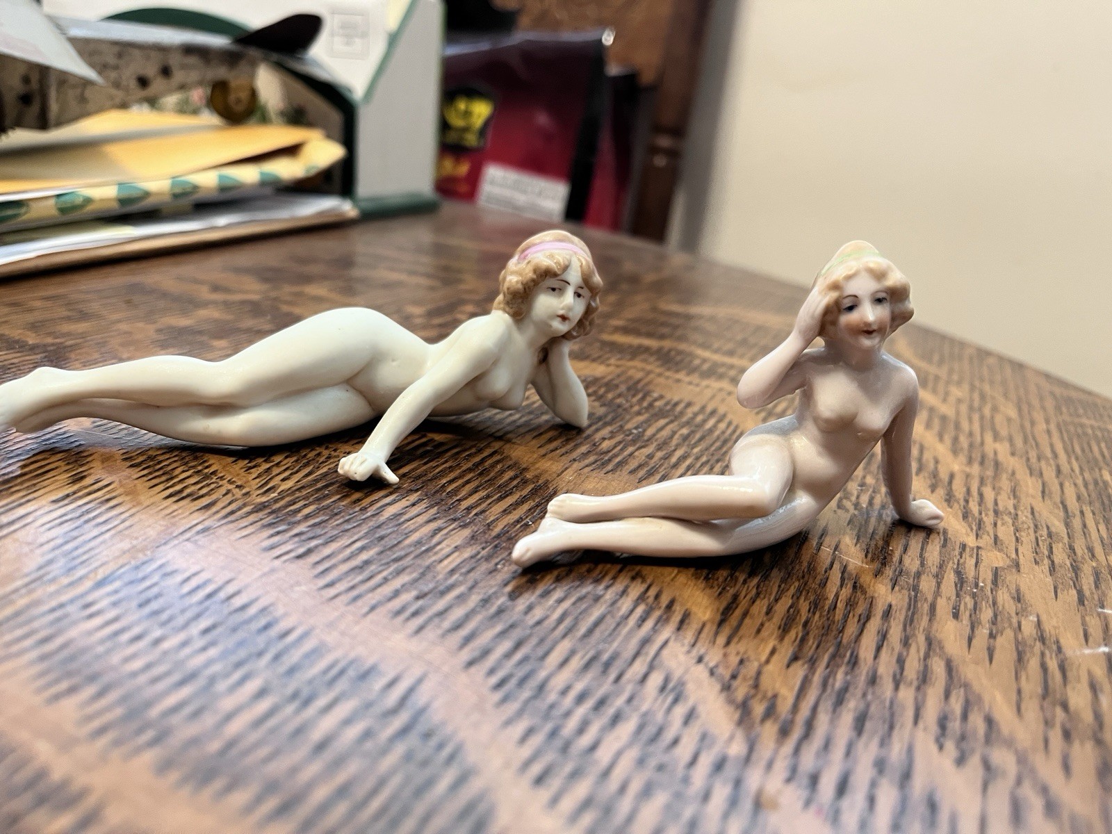 2x Antique / Vintage Porcelain Bathing Beauties Figurines Hand Painted Art Deco