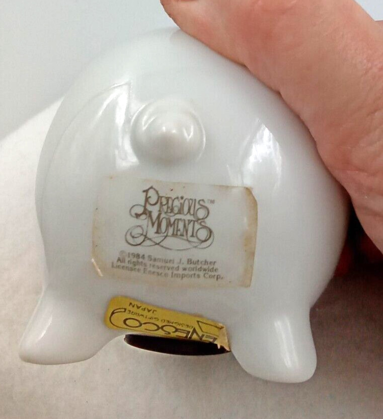Precious Moments Piggy Bank Puppy Dog Image Ceramic Enesco White Vintage 1985