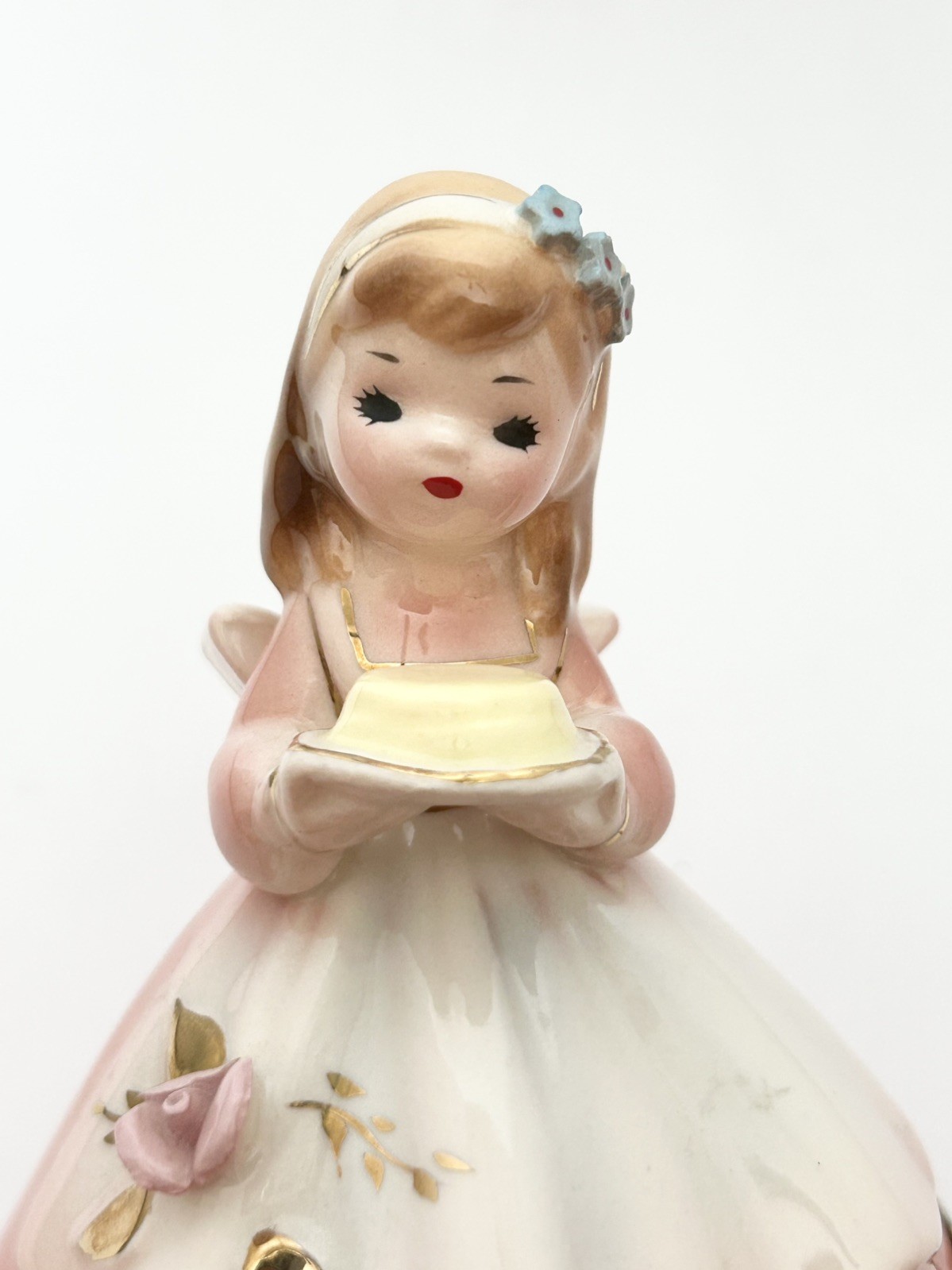 Vtg Josef Originals “Dinner Belle” Figurine Pink Dress w Sticker chipped petal