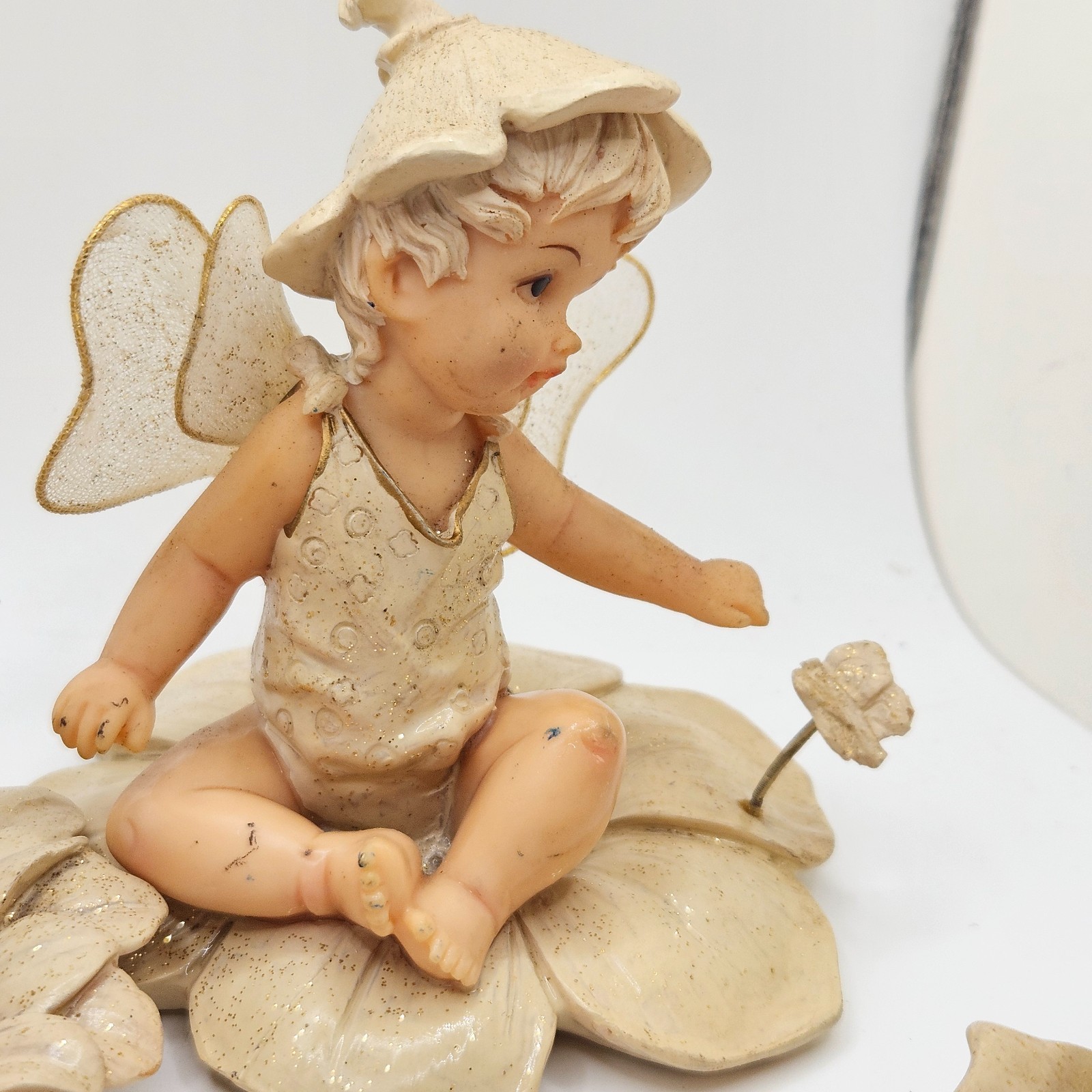 Vintage Pixie Fairy Baby Figurine Set Lotus Flower Resin Cottagecore Whimsical