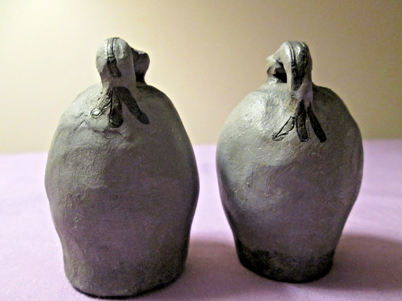 6 Mini Blossom Bucket Rustic Primitive Folk Art Gray & Black Urns Jugs Figurines