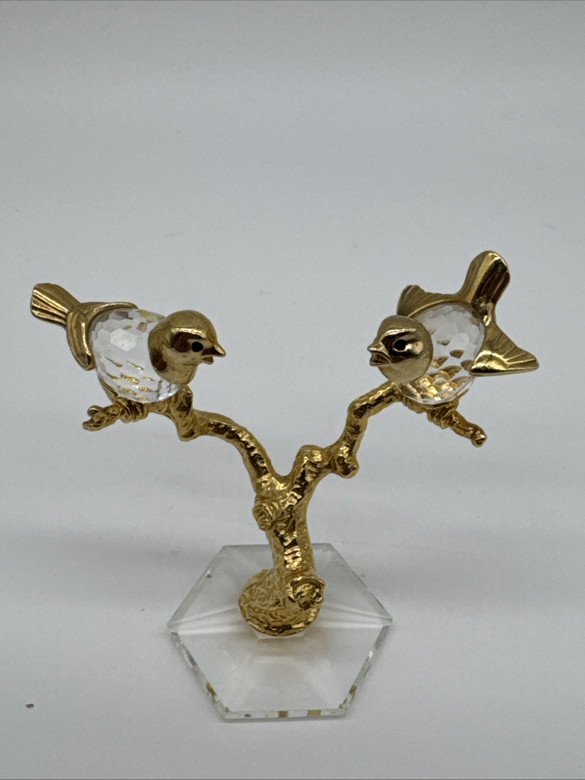 Swarovski Style Crystal Trimlite & Gold Love Birds On A Tree Figurine Vintage