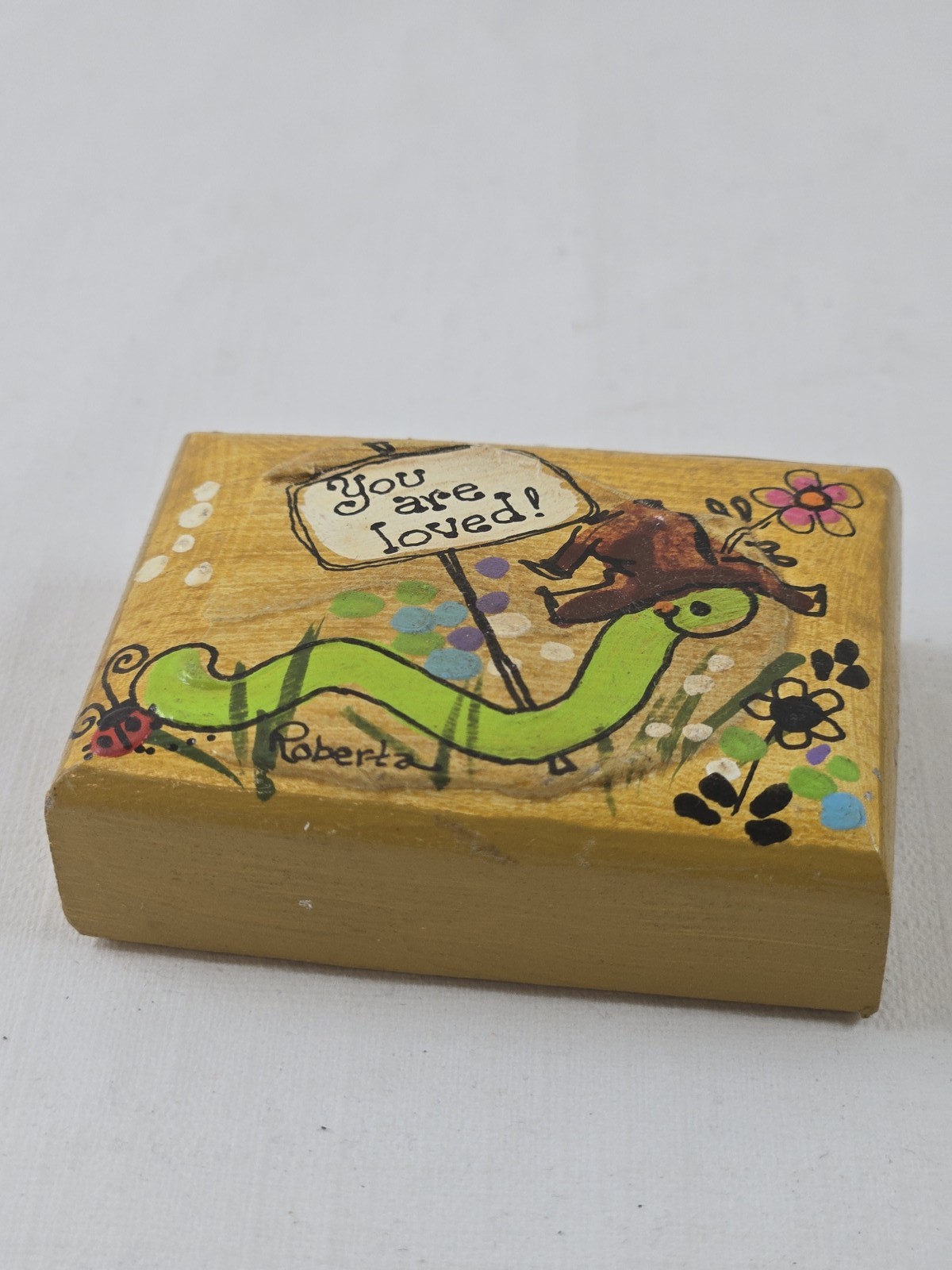 Roberta Hand Painted Wood Block Figurines Set – Caterpillar Butterfly “You Are