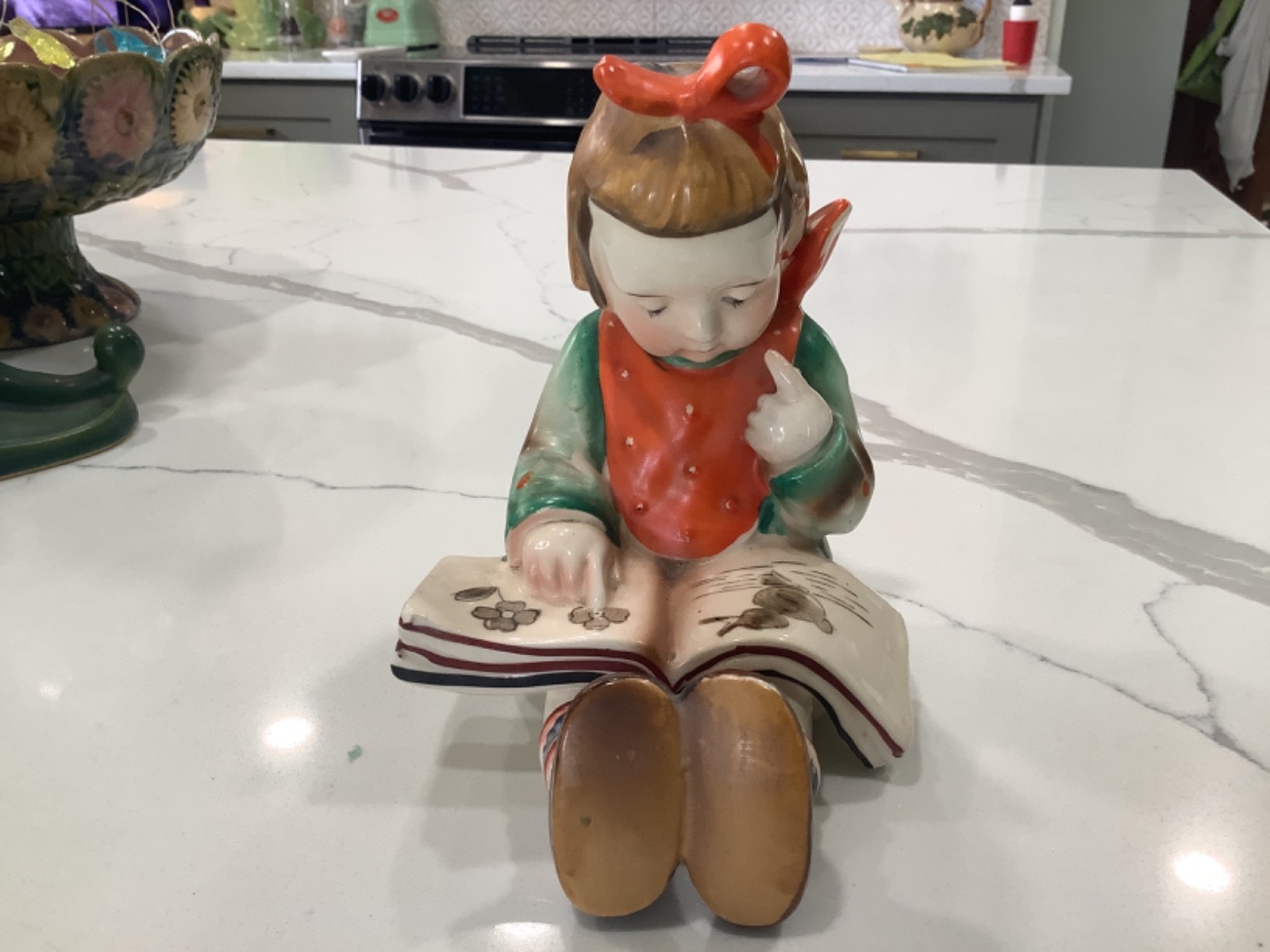 VINTAGE “BOOK WORM” GIRL READING A BOOK 5.75” TALL X 4.25” WIDE MADE IN JAPAN