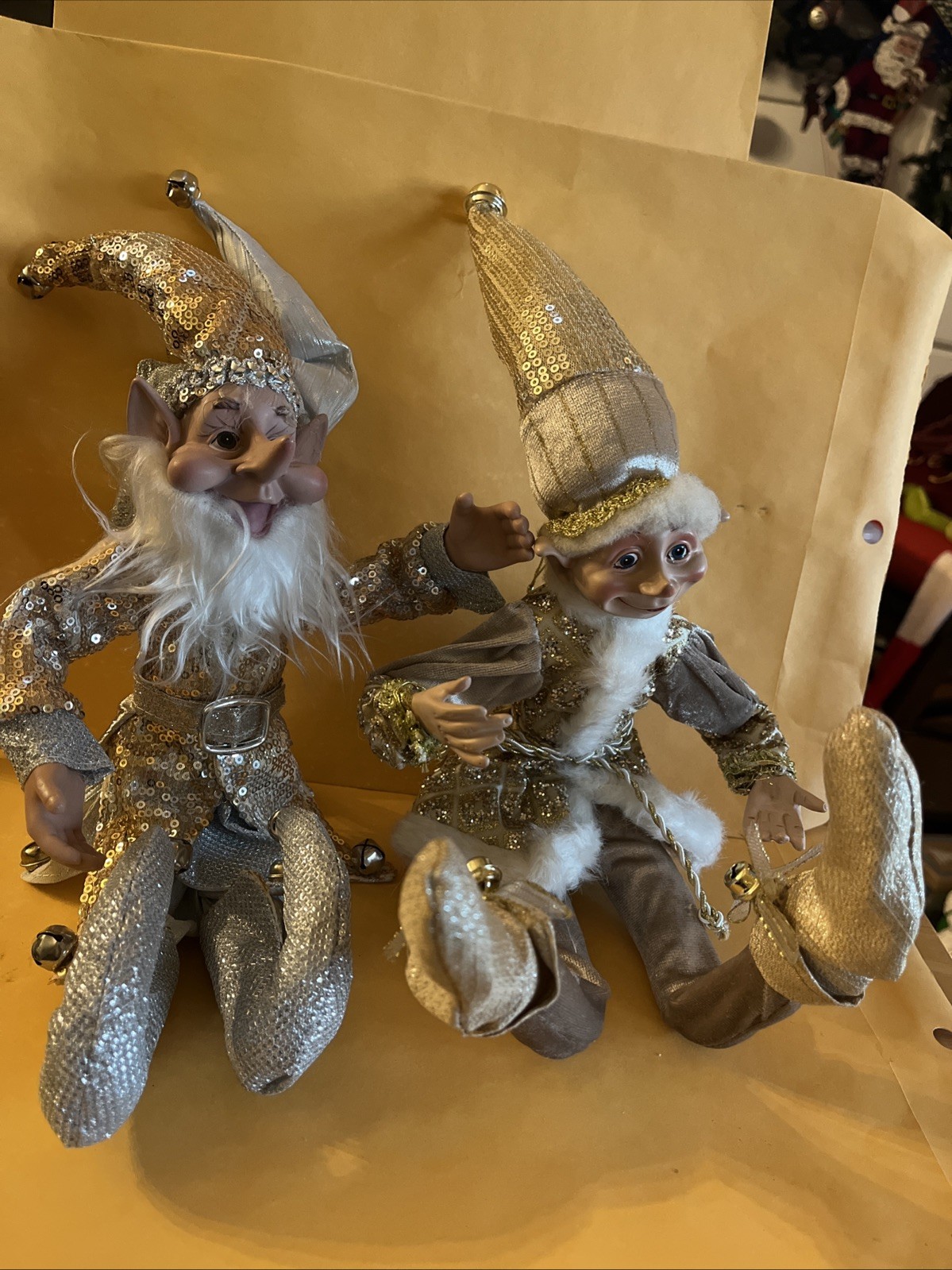 Lot 2 Large Robert Stanley Silver Gold Elf Elves Pixies Jester Poseable 20”