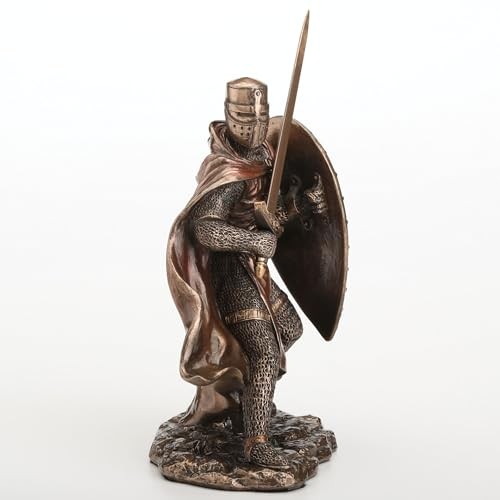 Veronese 7″ Knights Templar Sword & Shield Sculpture, Cold Cast Resin Bronze