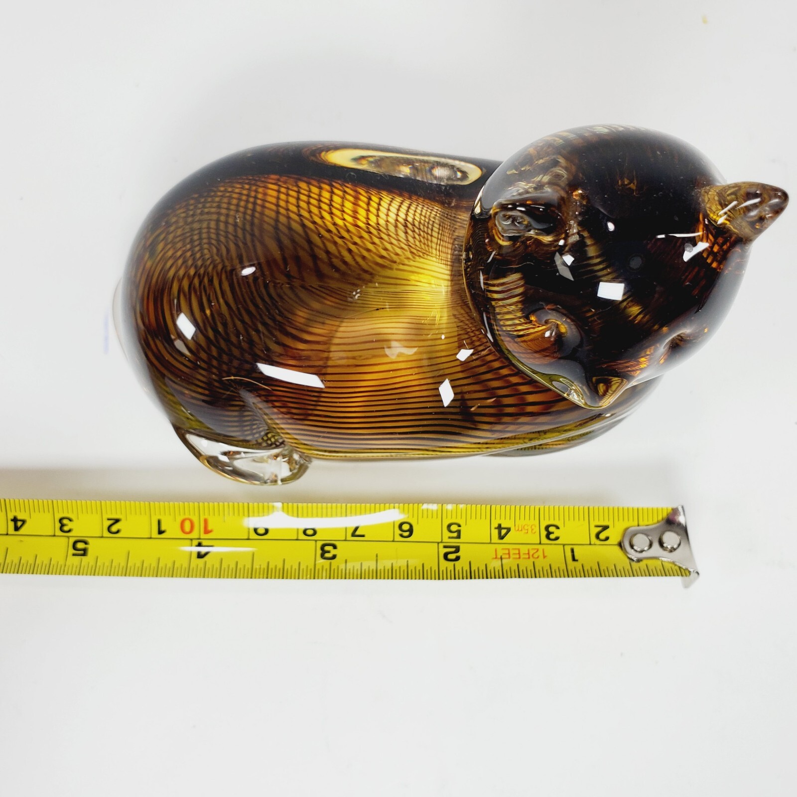 Lenox Tawny Tigress Glass Cat Figurine Amber Clear Black Stripes Paperweight