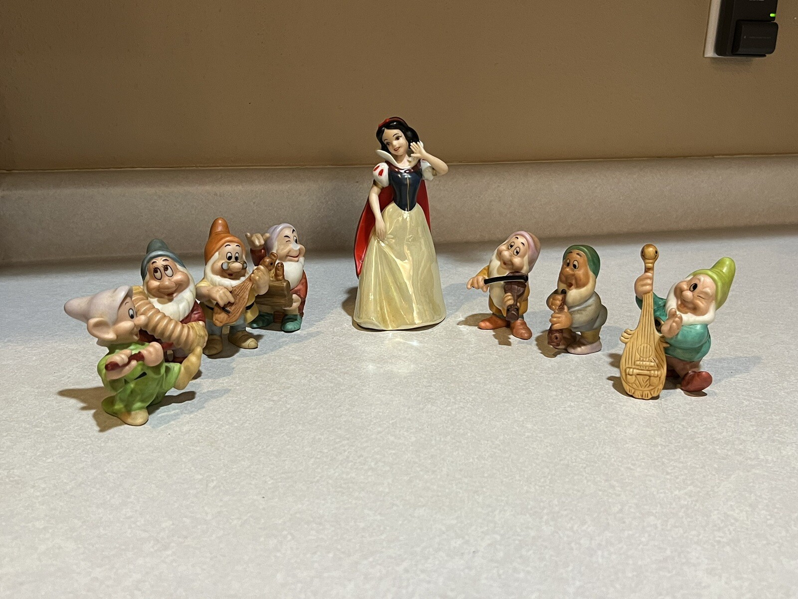 Vintage Disney Ceramic Snow White and the Seven Dwarfs Figurines Sri Lanka Set